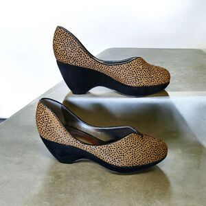 Sacha London Sz 6 Leopard Print Platform Shoes Calf Hair Wedge Heel Classic